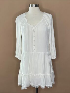 Aerie White Boho Babydoll Tunic Dress Medium Cottagecore Lace Trim